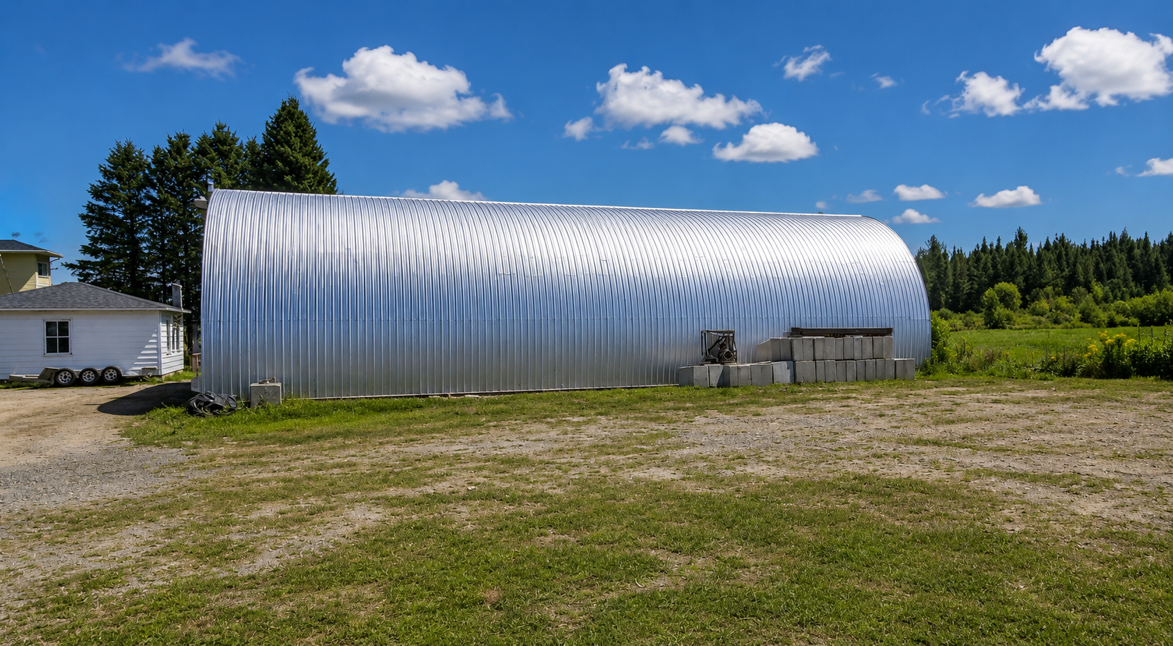 Bâtiment agricole tôle bombée avant peinture toiture Québec